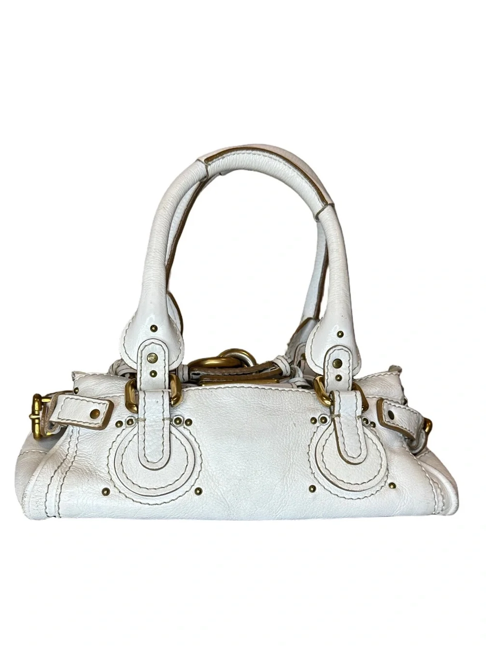 CHLOE Paddington Ivory Leather Mini Top Handle Bag with Lock and Key